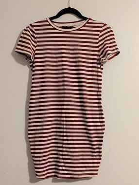 SHEIN Maroon and White Striped Tee Dress